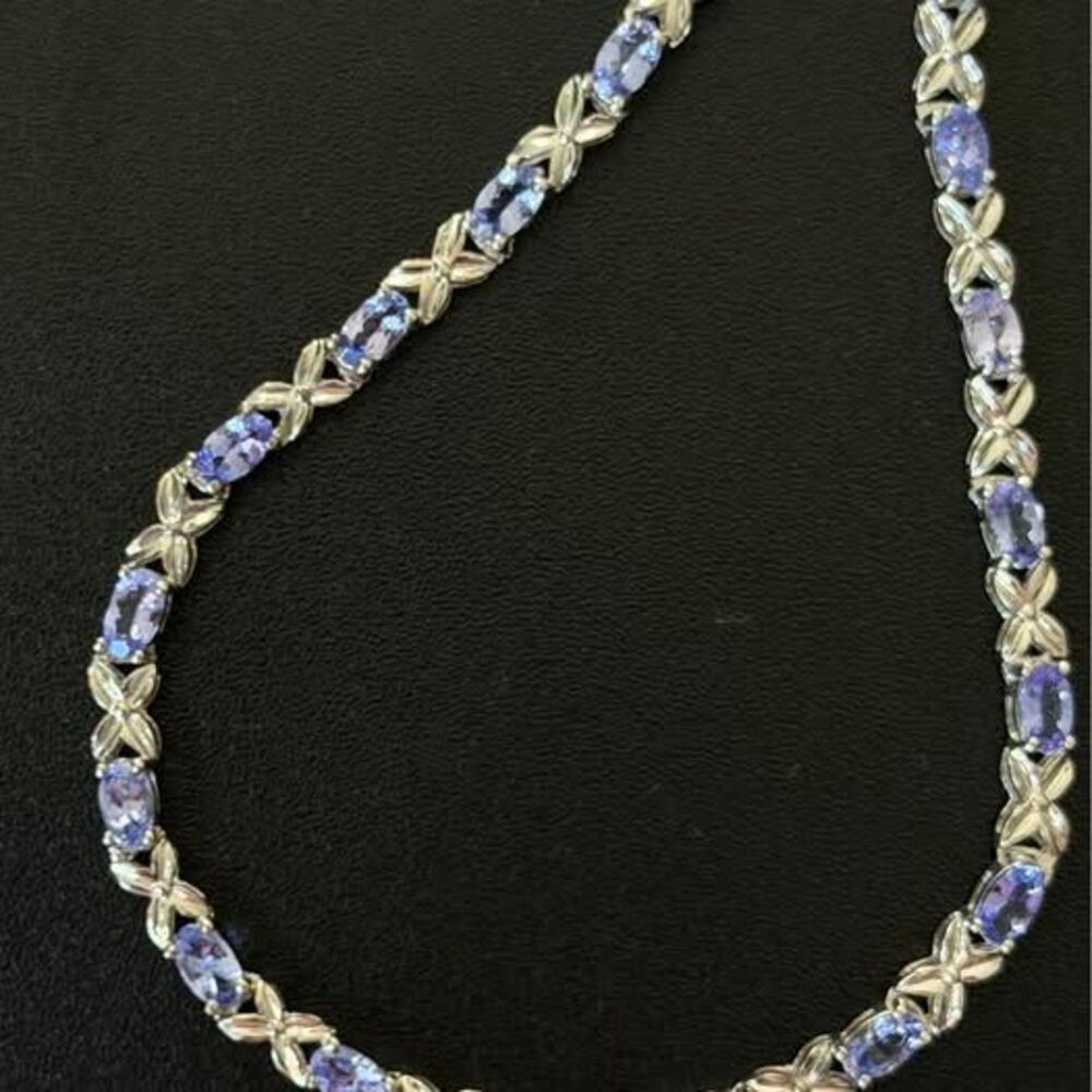 Faceted Tanzanite Sterling Silver Tennis Necklace — 20”